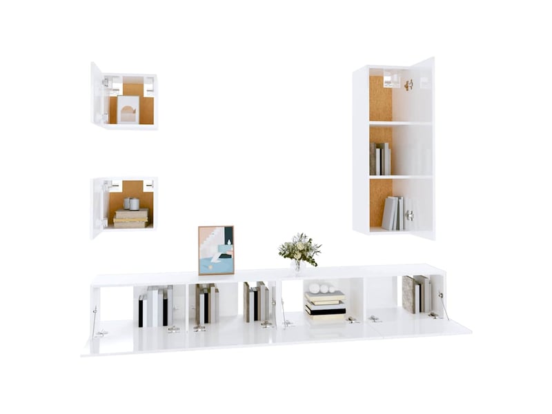  Ensemble de meubles tv - banc tv - meuble de rangement 5 pcs blanc bois d'ingénierie  - Conforama D