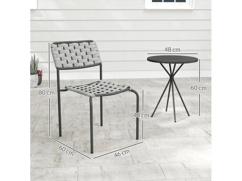 Salon de jardin 3 pièces gris en acier, 2 chaises empilables et table ronde pour balcon et terrasse - Conforama C