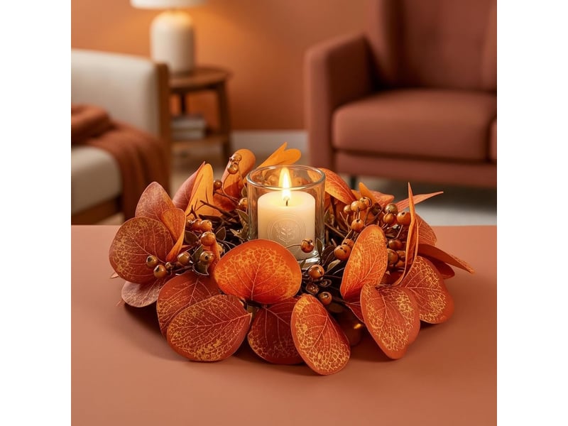 Couronne de bougie décorative feuilles d'érable – décoration automnale pour bougie pilier-style 1 - Conforama C