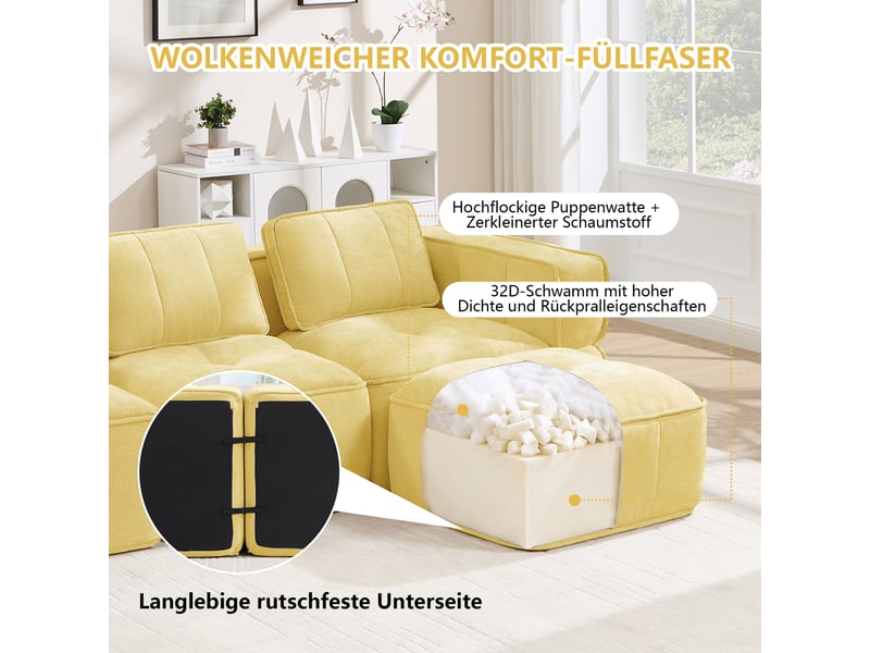  Canapé modulable 3 places en polyester jaune 271 x 93 x 67 cm W3325S00498 - Conforama D