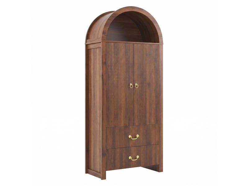  Armoire haute 76 x 38 x 180 cm en mdf et panneaux de particules avec 2 portes, 2 tiroirs et led réglable, coloris noyer chicfurn  - Conforama A