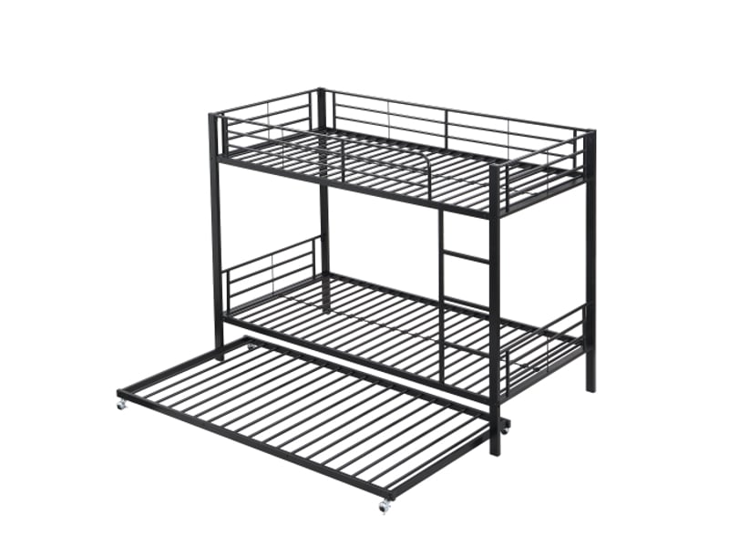 Lit superpose avec rangement lit en fer noir pour enfants et adolescents avec lit extractible, 4 barrières latérales sur le lit supérieu 31943132AAA - Conforama D