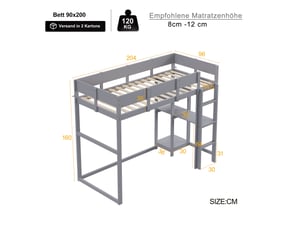 Lit simple 90x200 cm coloris gris