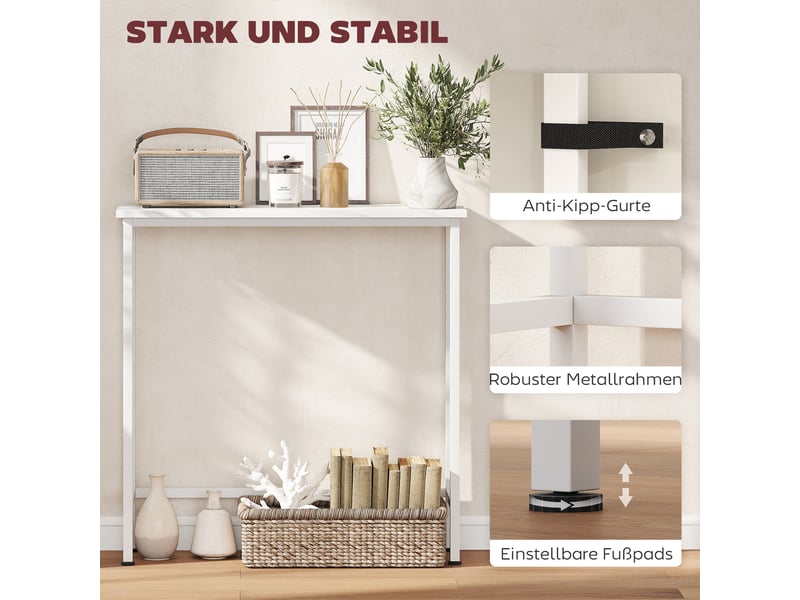  Table console avec pieds réglables métal et panneau blanc 75x24x76 cm  - Conforama E