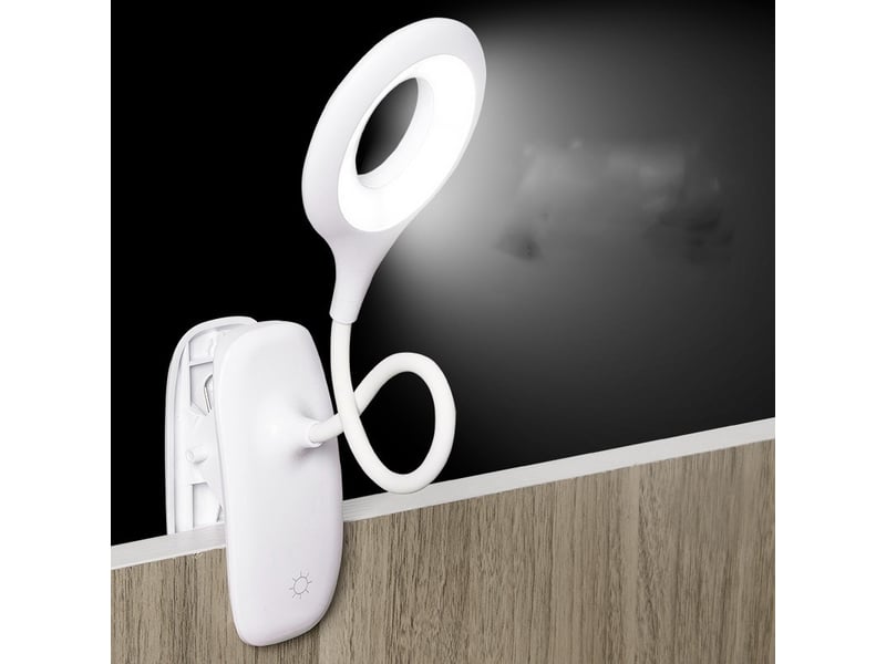  Lampe de lecture led à clip pour enfant – cou flexible, usb rechargeable, blanc  - Conforama C