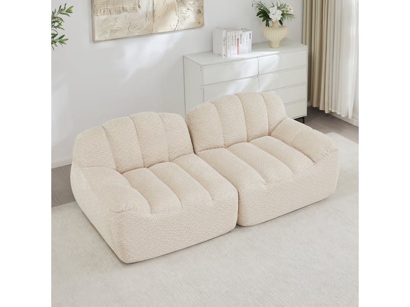 Canapé droit coquille 2 places bouclette beigeblanc – 210 x 104 x 79 cm Fay Lum - Conforama W