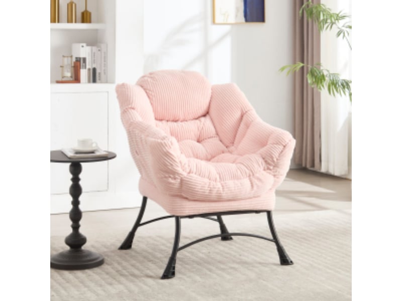  Fauteuil relax avec repose-pieds - 70x64x95cm - chaise lounge rembourrée avec poche latérale et pieds acier - rose  - Conforama C