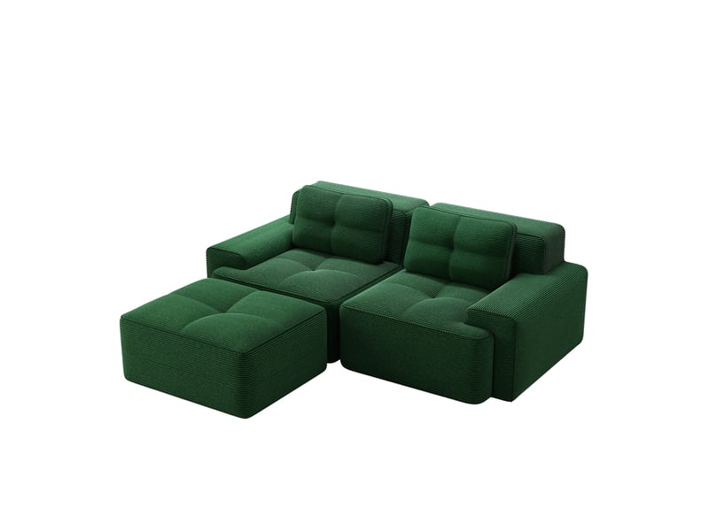 Canapé d'angle modulable ulevr 2 places avec ottomane, assise profonde 74 cm, velours côtelé vert, 204 x 177 x 69 cm - Conforama A
