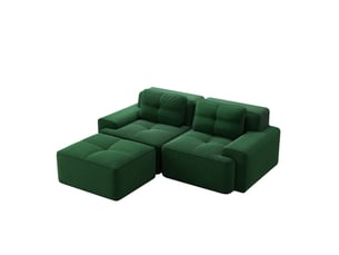 Canapé d'angle modulable ulevr 2 places avec ottomane, assise profonde 74 cm, velours côtelé vert, 204 x 177 x 69 cm