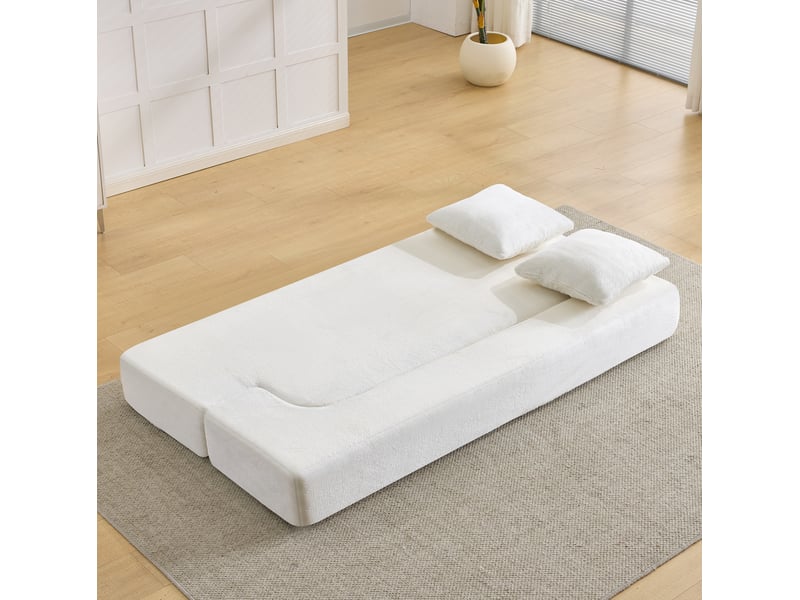  Canapé convertible 2 places 190x50x42 cm compressé, pliable, mousse douce, couleur blanc, design moderne  - Conforama D