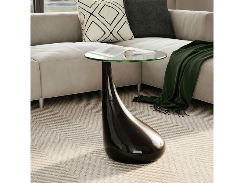  Table basse | table d'appoint salon avec dessus de table en verre rond noir brillant  - Conforama B