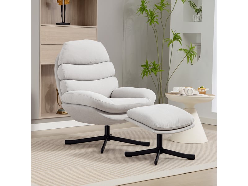  Fauteuil inclinable avec repose-pieds, fauteuil lounge en tissu chenille, fauteuil tv moderne, 78 x 93 x 100 cm, blanc crème  - Conforama C