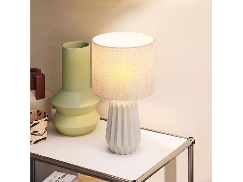  Lampe de table 22x22x39 cm avec abat-jour plissé beige et interrupteur à bascule  - Conforama C