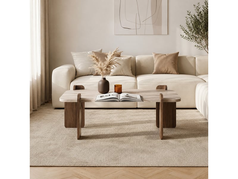  Table basse carrée effet travertin et noyer 90x90cm tasi  - Conforama E