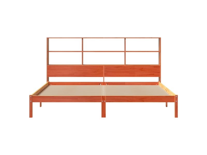  Lit double- lit adulte -  lit bibliothèque sans matelas  marron 200x200 cm pin massif  - Conforama C