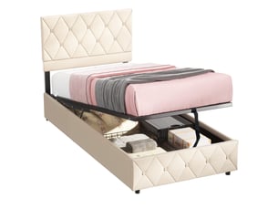 Lit coffre 90x200 cm <strong>ELVMI</strong> <strong></strong> coloris beige