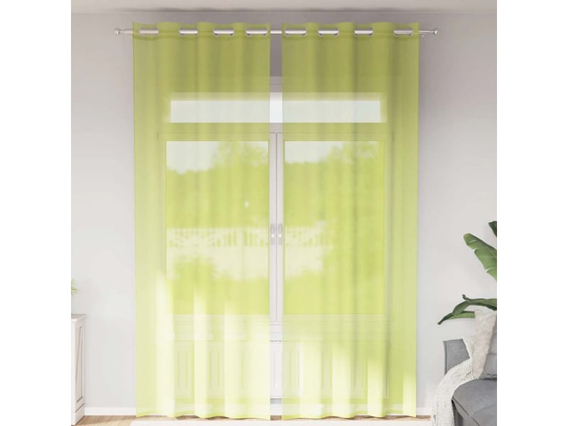  Lot de 2 rideaux en voile, voilages avec œillets vert pomme 140x260 cm cf44434  - Conforama B
