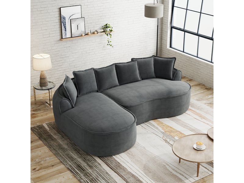  Canapé d'angle, canapé cloud : gris, en chenille, avec méridienne, sans montage, sans cadre, coussins inclus, style cloud, assise profonde  - Conforama A
