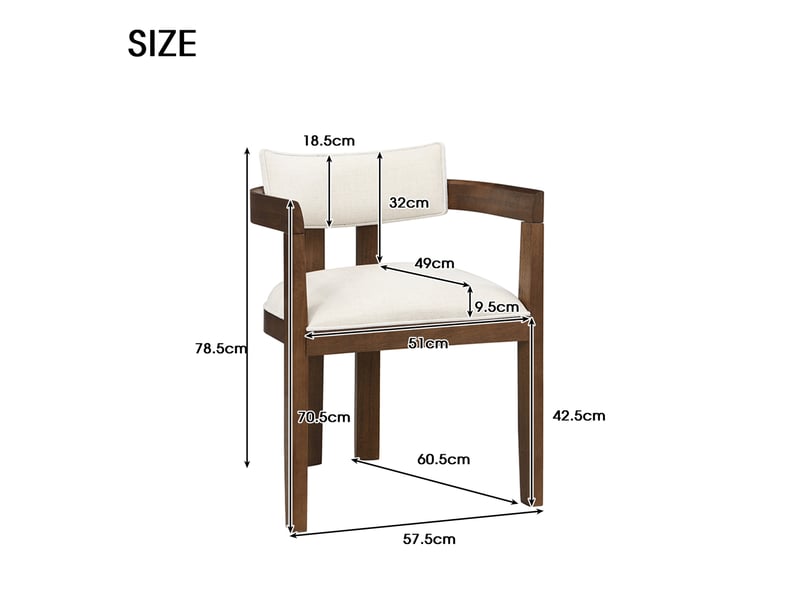  Lot de 4 chaises de salle à manger 60 60,5x57,5x78,5 cm, tée d'accoudoirs, design classique, bois, couleur noyer  - Conforama C