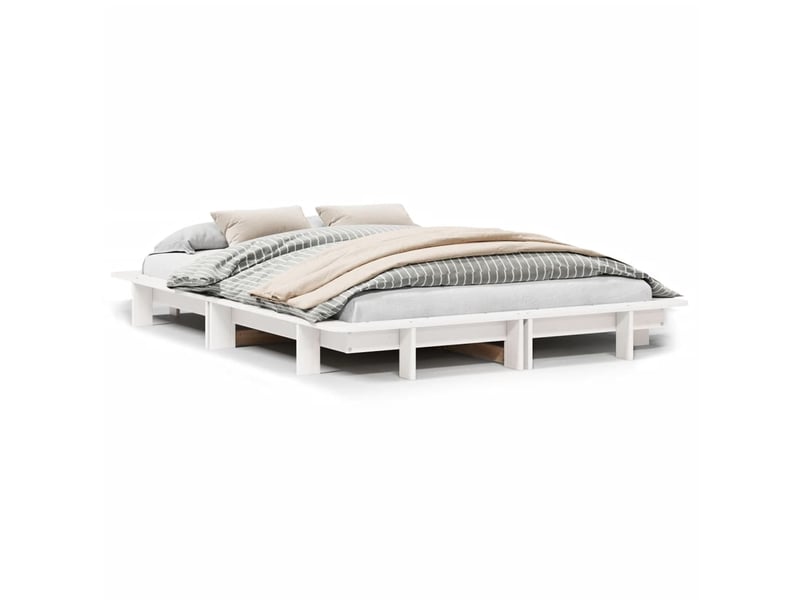  Lit double- lit adulte -  cadre de lit sans matelas blanc 135x190 cm bois de pin massif  - Conforama A