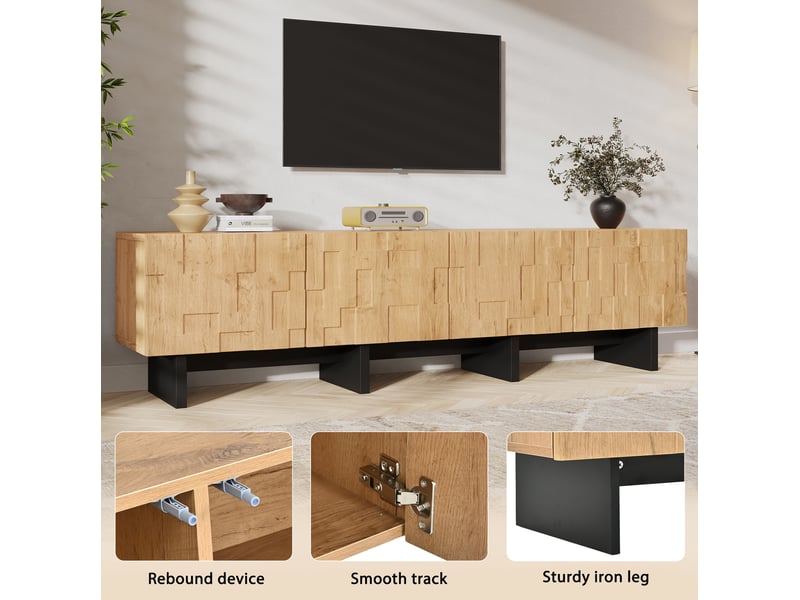  Meuble tv tcqpz 180 x 38,5 x 45 cm 4 portes rangement mdf et panneaux de particules naturel  - Conforama E