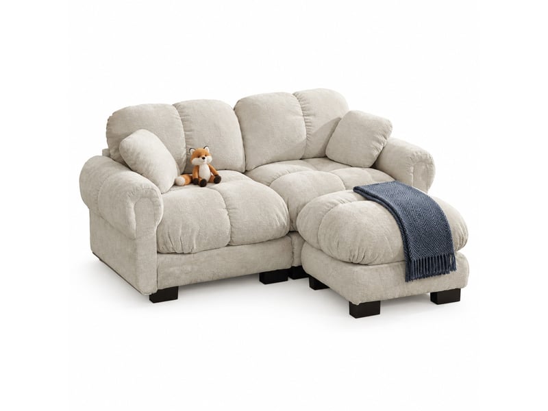 Canapé d'angle modulable 2 places 190×149×90 cm en chenille avec pouf mobile kaki clair chicfurn - Conforama A