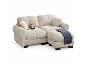 Canapé d'angle modulable 2 places 190×149×90 cm en chenille avec pouf mobile kaki clair chicfurn