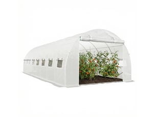Serre de jardin tunnel 24m² 8l x 3l x 2h m - 16 fenêtres, porte zippée enroulable acier galvanisé, bâche pe, blanc