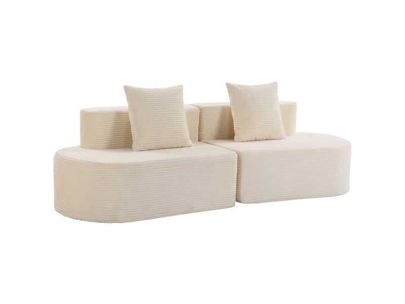 Canapé design arrondi velours côtelé 3 places beige clair - Conforama A