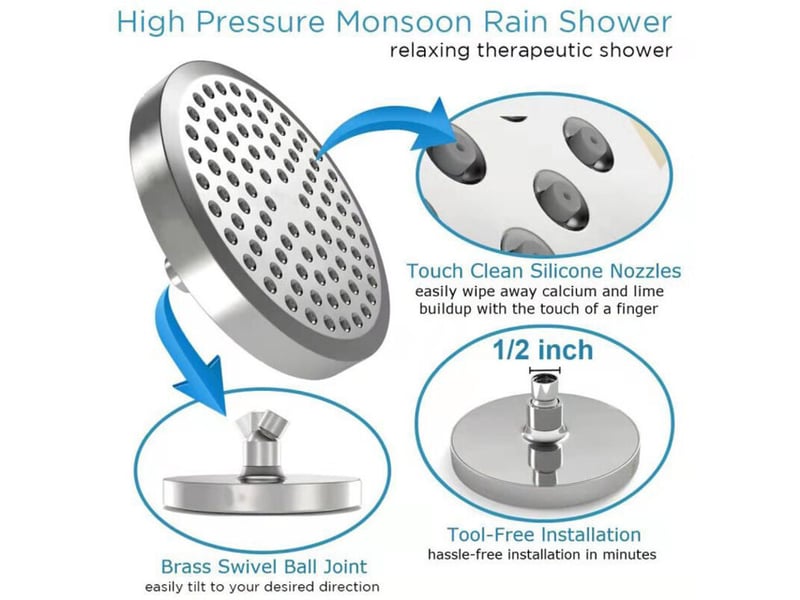  Pomme de douche ronde 15cm, haute pression en inox 304, murale ou plafond – chrome – rw  - Conforama C