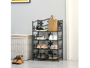 Meuble de rangement à 4 étagères en métal noir avec décor floral, pour plantes, chaussures ou salle de bain intérieur