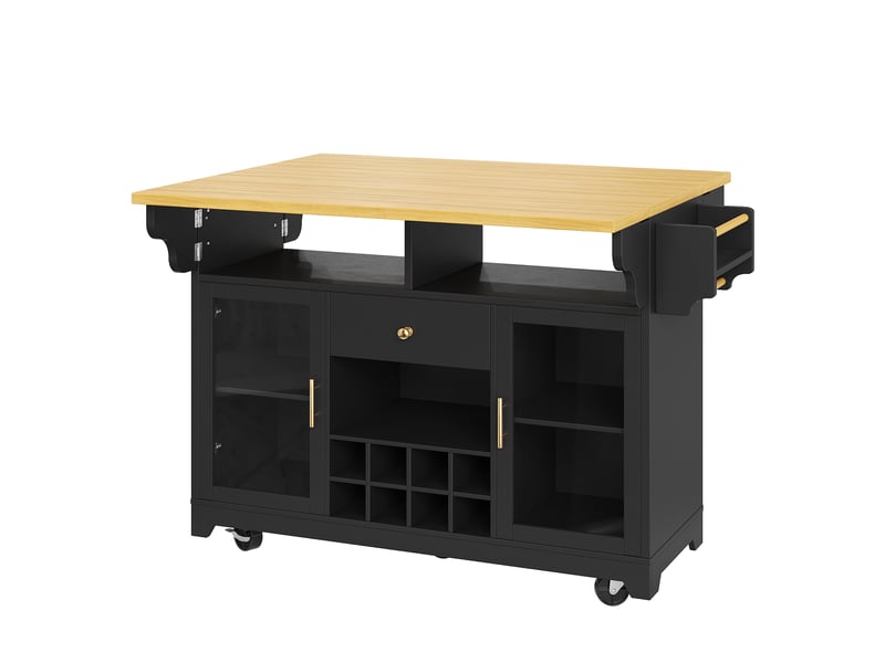  Desserte de cuisine avec plateau rabattable led rgb mdf noir 120x80x95cm  - Conforama A