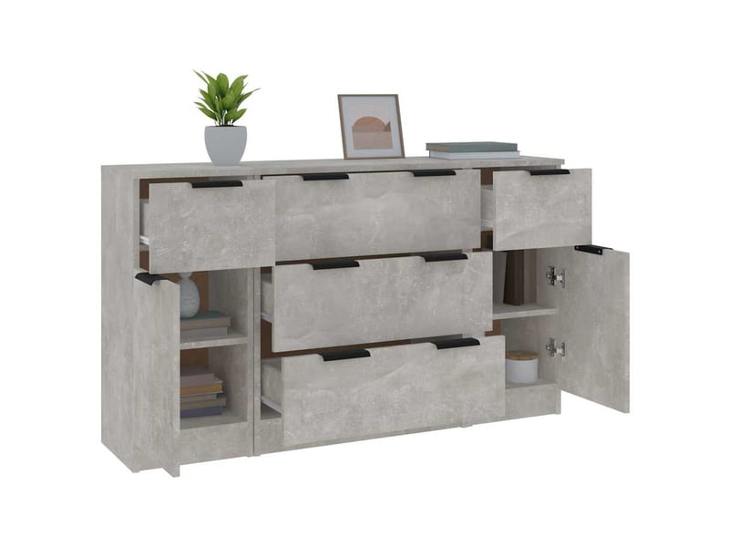  Ensemble de buffets 3 pcs - bahut - meuble de rangement gris béton bois d'ingénierie  - Conforama D