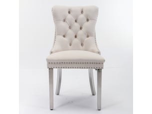Lot de 2 chaises de salle à manger capitonnées en velours beige, pieds chromés, design contemporain