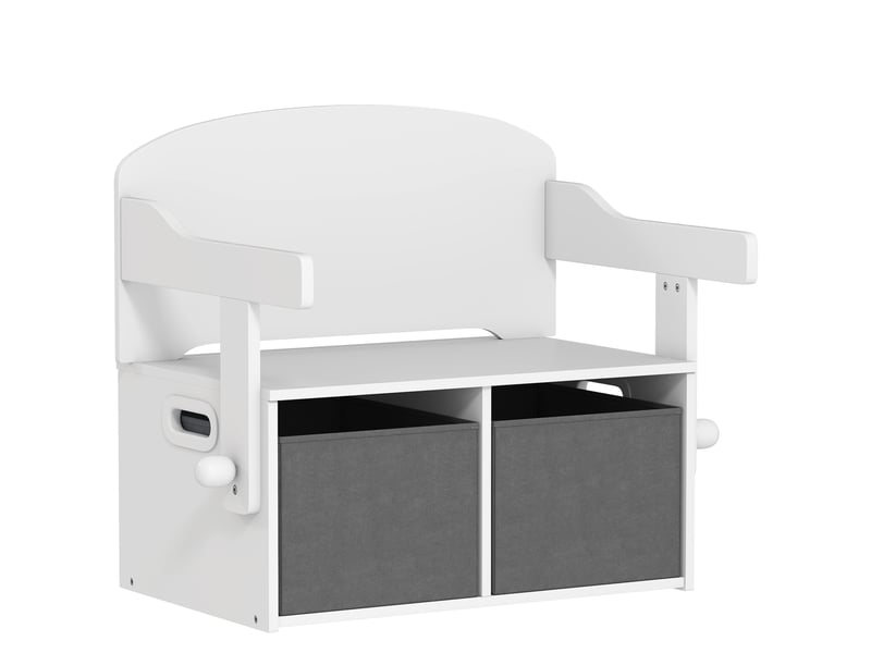 Coffre à jouet enfant 3 en 1, ensemble table et chaises avec 2 bacs en tissu amovibles, blanc, 67,5 x 46,5 x 56,7 cm  - Conforama B
