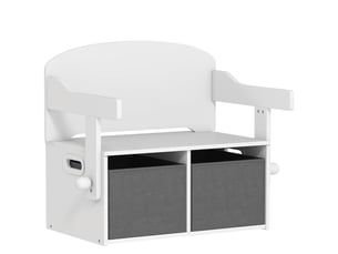 Coffre à jouet enfant 3 en 1, ensemble table et chaises avec 2 bacs en tissu amovibles, blanc, 67,5 x 46,5 x 56,7 cm