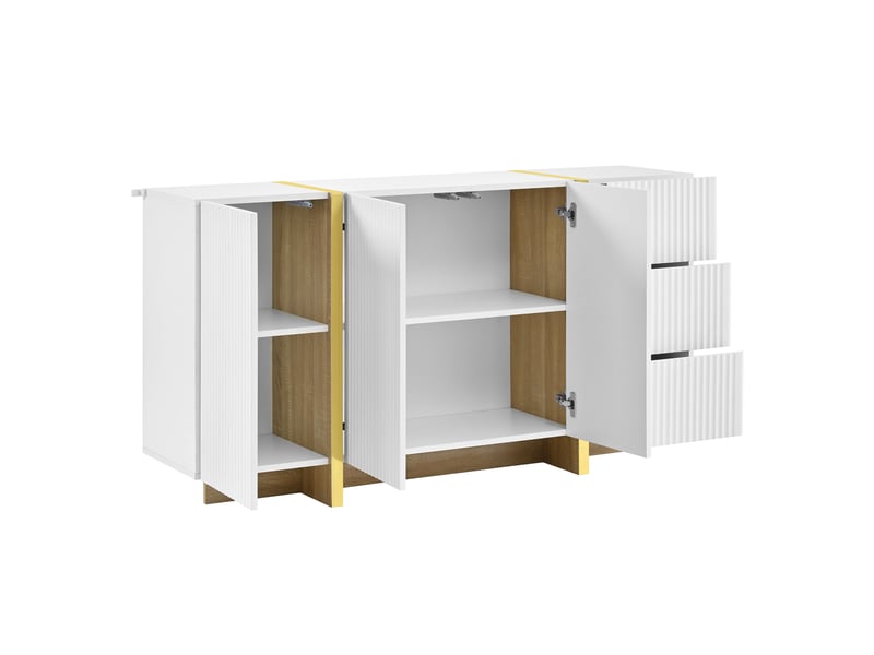  Meuble tv bas et buffet avec façades cannelées, rangement intégré et mdf blanc  - Conforama E