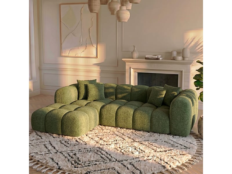 Canapé convertible angle gauche en bouclette vert - alba - morphea Alba Convertible - Conforama B