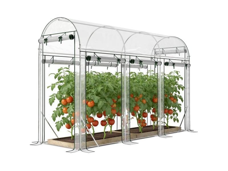  Serre tunnel de jardin 3 m², serre de jardin, cadre en acier galvanisé, 8 portes roulantes, 295x100x197cm, transparent  - Conforama B
