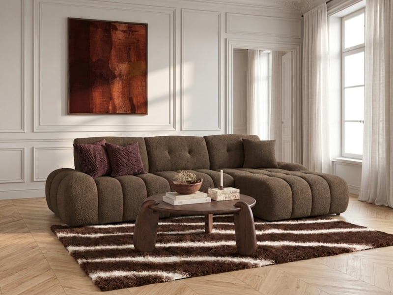 Bobochic canapé d'angle avec dossier avance recule apollon en tissu bouclette orange angle droit APOLLON - Conforama B