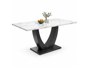 Table de salle à manger rectangulaire à pieds réglables en mdf et métal 140×75×75,5 cm blanc et noir
