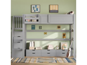 Lit mezzanine 140x200 cm <strong></strong> <strong>CozyNest</strong> coloris gris