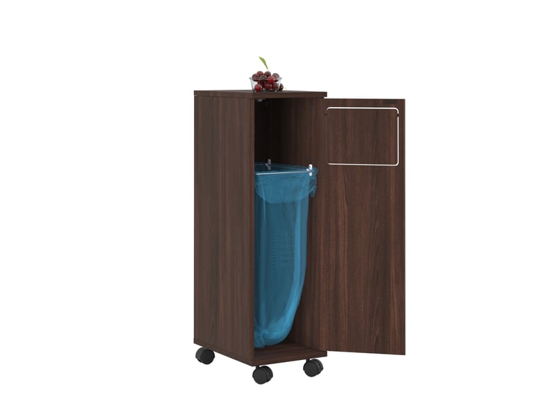  Meuble poubelle à roulettes 1 porte 24,2x35,1x80,2 cm mdf noyer brillant  - Conforama D