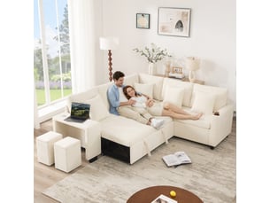 Canapé d'angle gauche fixe <strong></strong> <strong></strong> 5 places Tissu beige avec coffre de rangement