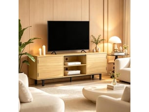 Meuble tv jusqu'à 65 pouces – 2 portes à ouverture par pression et 2 étagères ouvertes, meuble salon