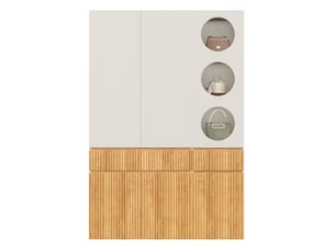 Armoire penderie 135x50x202 cm gris clair et bois, 6 portes, 2 tiroirs et tringle de rangement