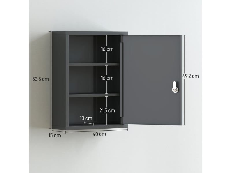  Armoire à pharmacie murale avec serrure, armoire murale en acier à 3 niveaux, 40 x 15 x 53,5 cm, gris anthracite  - Conforama E