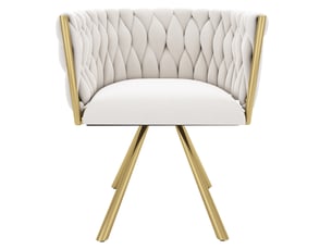 Chaise de salle à manger pivotante en velours beige et doré