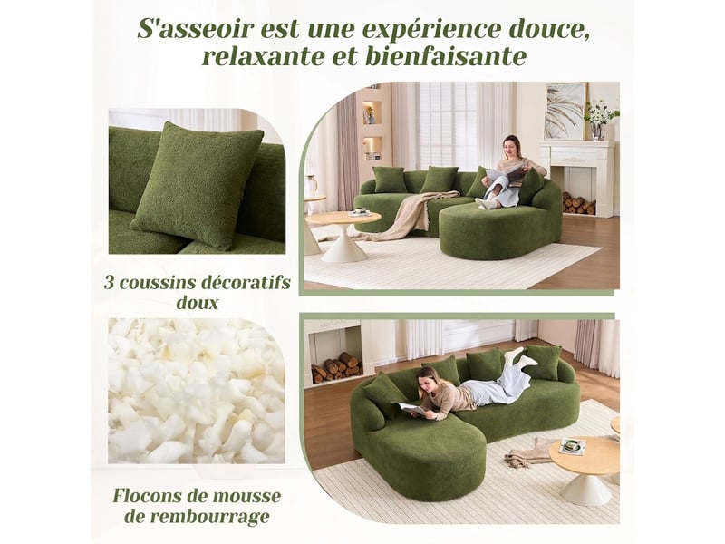  Canapé d'angle modulable avec méridienne gauche canapé en l chenille sans montage design courbé  - Conforama R