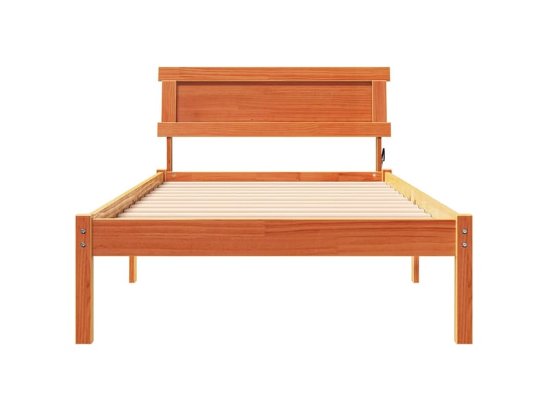  Lit simple- lit adulte -  cadre de lit avec tête de lit brun  90 x 200 cm pin massif  - Conforama D